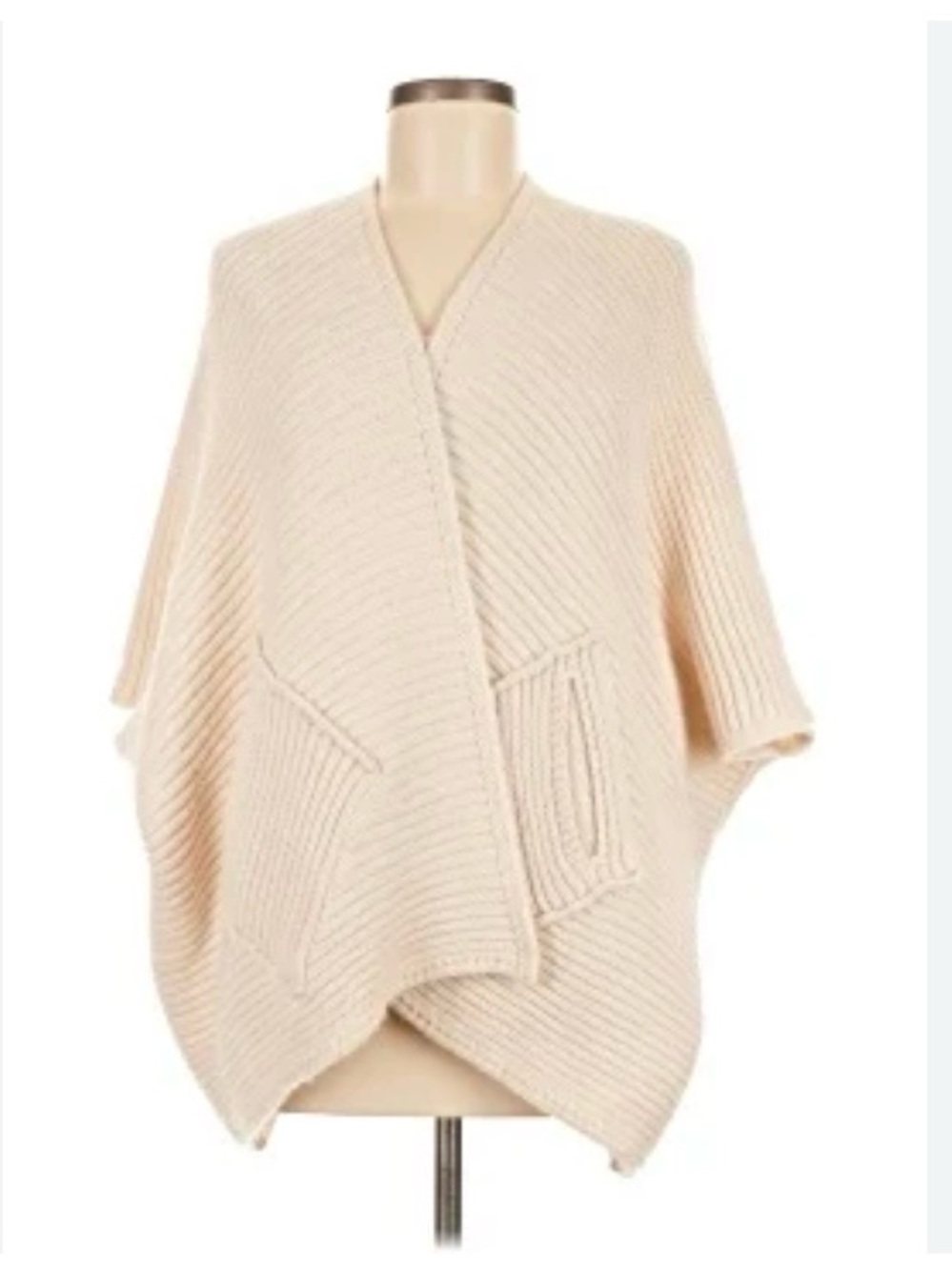 Italian Cream Ribbed Knit Poncho Shrug by Cocogio